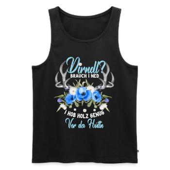 Dirndl Holz Genug Wiesn Geweih Trachtenshirt - Männer Premium Bio Tank Top - Schwarz - Vorne - Michal (187cm)