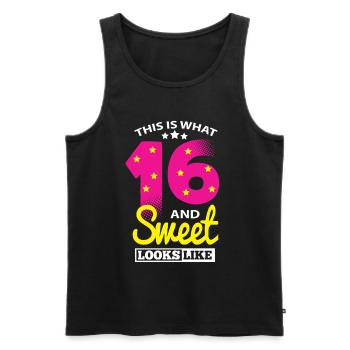 Cadeaux d’anniversaire Sweet Sixteen pour 16 ans - Débardeur bio Premium Homme - noir - Devant - AI Model Male 178 light (178cm)