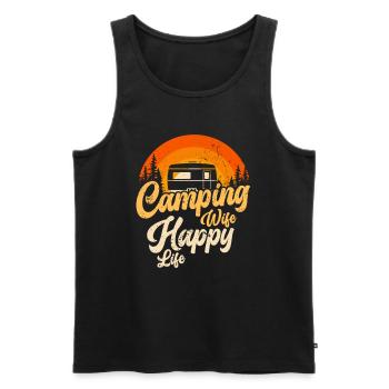 Camping Femme Happy Life Caravane Nature Camper - Débardeur bio Premium Homme - noir - Devant - Michal (187cm)