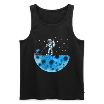 Astronaut mows moon universe solar system stars - Men's Premium Organic Tank Top - black - Front - AI Model Male 178 light (178cm)