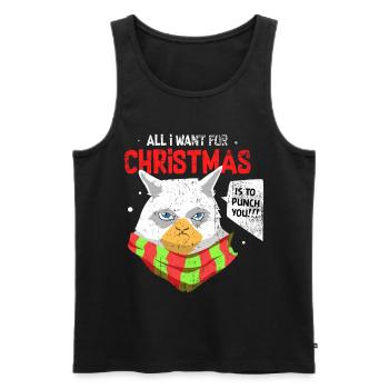 Cadeau de chat du père Noël de vacances de Noël - Débardeur bio Premium Homme - noir - Devant - AI Model Male 178 light (178cm)