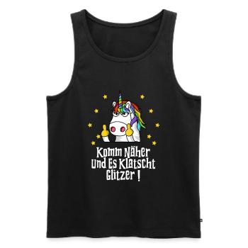 Fuck You Einhorn Einhörner Mittelfinger Geschenk - Männer Premium Bio Tank Top - Schwarz - Vorne - Michal (187cm)