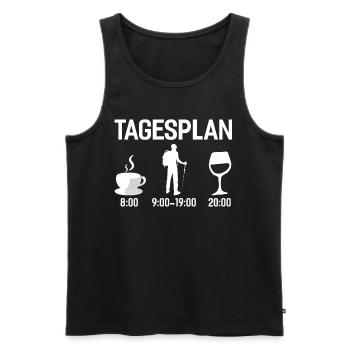 Wandern Berge Trecking Outdoor Hiking · Tagesplan - Männer Premium Bio Tank Top - Schwarz - Vorne - AI Model Male 178 light (178cm)