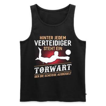 Hinter Jedem Verteidiger Steht ein Torwart - Männer Premium Bio Tank Top - Schwarz - Vorne - Michal (187cm)