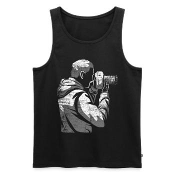 Photographe caméra cadeau - Débardeur bio Premium Homme - noir - Devant - Michal (187cm)