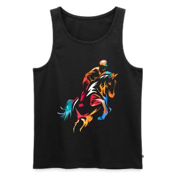 Chevaux de sport équestre de saut d'obstacles - Débardeur bio Premium Homme - noir - Devant - AI Model Male 178 light (178cm)
