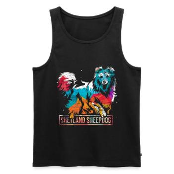 Shetland Chien de berger Cadeau - Débardeur bio Premium Homme - noir - Devant - Michal (187cm)