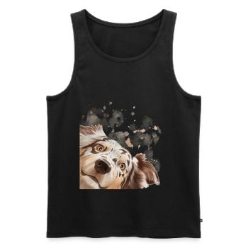 Chien Curieux Australian Shepherd chien - Débardeur bio Premium Homme - noir - Devant - Michal (187cm)