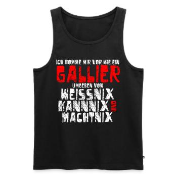 Gallier, Umgeben von Weiss, Kann & Macht Nix, Funn - Männer Premium Bio Tank Top - Schwarz - Vorne - AI Model Male 178 light (178cm)