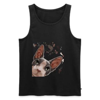 Curieux Sphynx chat - Débardeur bio Premium Homme - noir - Devant - Michal (187cm)
