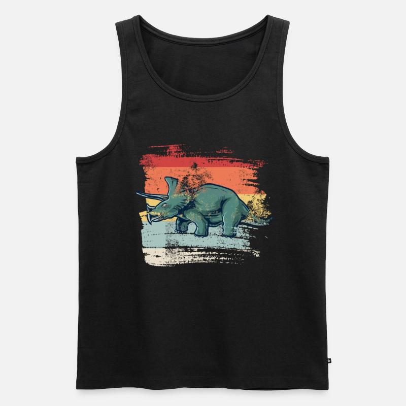 Retro Triceratops - Männer Premium Bio Tank Top - Schwarz
