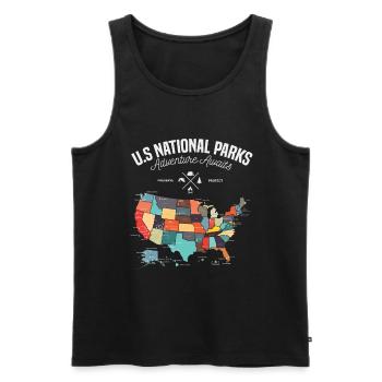 US national parks map hiking camping trip - Men's Premium Organic Tank Top - black - Front - AI Model Male 178 light (178cm)