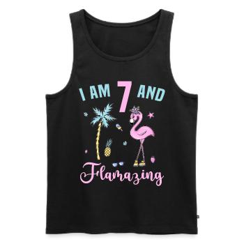 I am 7 and Flamazing, Flamingo 7 years birthday - Men's Premium Organic Tank Top - black - Front - Michal (187cm)