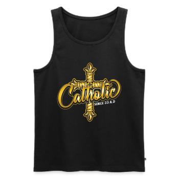 Catholique depuis 33 après JC Crucifix Jesus Eucharis - Débardeur bio Premium Homme - noir - Devant - Michal (187cm)