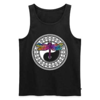 Mandala de yoga avec libellule et ying yang - Débardeur bio Premium Homme - noir - Devant - Michal (187cm)