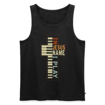 Jesus music piano, believer Christian musician - Men's Premium Organic Tank Top - black - Front - AI Model Male 178 light (178cm)