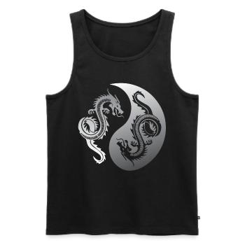 Ying Yang, dragons, attitude de yoga face à la vie - Débardeur bio Premium Homme - noir - Devant - Michal (187cm)