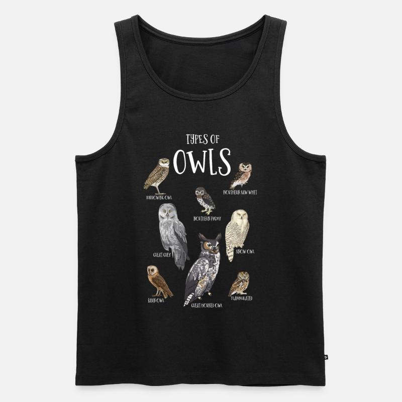 Eulen Typen, Owls, Barn Owl, Great Grey - Männer Premium Bio Tank Top - Schwarz