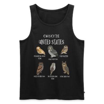 Eulenarten, Eulen & Kauze, Eule Fan - Männer Premium Bio Tank Top - Schwarz - Vorne - AI Model Male 178 light (178cm)