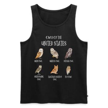 Eulenarten, Eulen & Kauze, Eule Fan - Männer Premium Bio Tank Top - Schwarz - Vorne - AI Model Male 178 light (178cm)