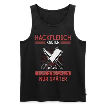 Fleischer und Metzger Geschenk, Hackfleisch - Männer Premium Bio Tank Top - Schwarz - Vorne - Michal (187cm)