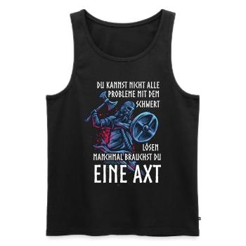 Wikinger, Probleme lösen mit einer Axt - Männer Premium Bio Tank Top - Schwarz - Vorne - Michal (187cm)