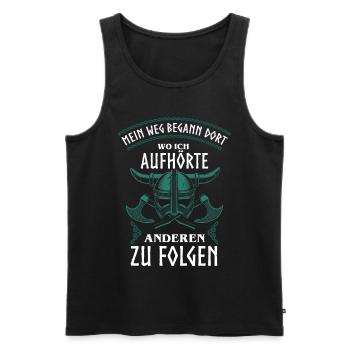 Wikinger, Altnordische Zitate, Odin, Walhalla - Männer Premium Bio Tank Top - Schwarz - Vorne - Michal (187cm)
