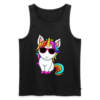 Petite licorne mignonne avec Sunglasess - Débardeur bio Premium Homme - noir - Devant - AI Model Male 178 light (178cm)
