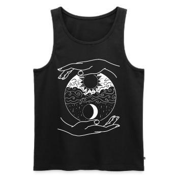 Yoga de la Lune, Yin Yang Moon Phase - Débardeur bio Premium Homme - noir - Devant - Michal (187cm)