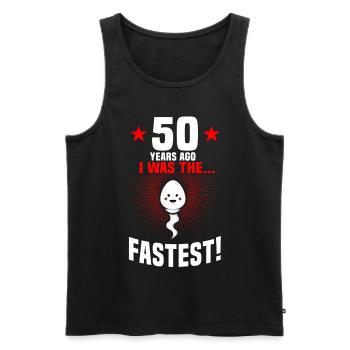 50ème anniversaire 50 ans en disant Drôle - Débardeur bio Premium Homme - noir - Devant - Michal (187cm)