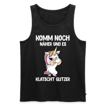 Einhorn, Komm noch näher und es klatscht Glitzer - Männer Premium Bio Tank Top - Schwarz - Vorne - Michal (187cm)