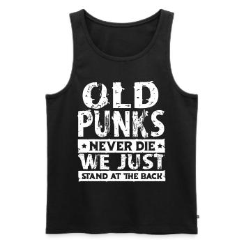 Old Punks Never Die, We Stand Only In the Back - Men's Premium Organic Tank Top - black - Front - AI Model Male 178 light (178cm)