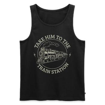 Nimm Ihn Zum Bahnhof - Männer Premium Bio Tank Top - Schwarz - Vorne - AI Model Male 178 light (178cm)