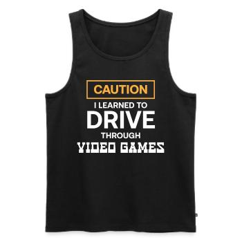 I Learned To Drive Through Video Games - Men's Premium Organic Tank Top - black - Front - AI Model Male 178 light (178cm)