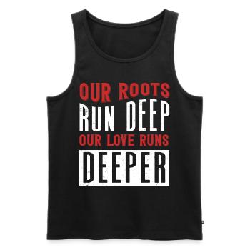 Stammbaum, Unsere Wurzeln Reichen Tiefer - Männer Premium Bio Tank Top - Schwarz - Vorne - Michal (187cm)