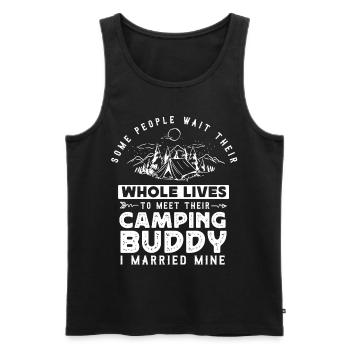 Camping Buddy Marié, Camping, Plein air - Débardeur bio Premium Homme - noir - Devant - AI Model Male 178 light (178cm)