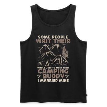 Camping Buddy Marié, Camping, Plein air - Débardeur bio Premium Homme - noir - Devant - AI Model Male 178 light (178cm)