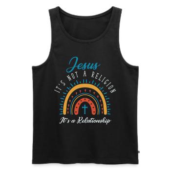 Jésus, ce n’est pas une religion C’est une relation - Débardeur bio Premium Homme - noir - Devant - Michal (187cm)