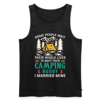 Camping Buddy Marié, Camping, Plein air - Débardeur bio Premium Homme - noir - Devant - AI Model Male 178 light (178cm)