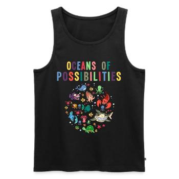 Ocean of Possibilities, Readers, Reading - Men's Premium Organic Tank Top - black - Front - AI Model Male 178 light (178cm)