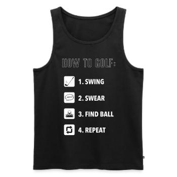 How to play golf, golf ball - Men's Premium Organic Tank Top - black - Front - AI Model Male 178 light (178cm)