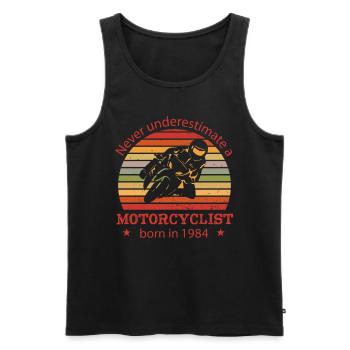 Moto vintage 1984 cyclomoteur anniversaire - Débardeur bio Premium Homme - noir - Devant - Michal (187cm)
