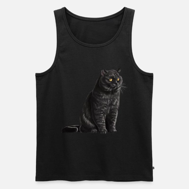 Sitzende Schwarze Britisch Kurzhaar Katze - Männer Premium Bio Tank Top - Schwarz