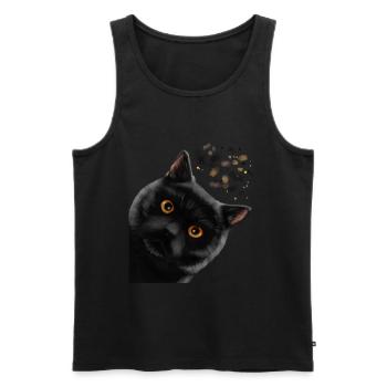 Curieux chat noir britannique à poil court - Débardeur bio Premium Homme - noir - Devant - Michal (187cm)