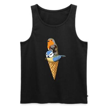 Funny Birds Ice Cream Robin, Blue Tit and House - Men's Premium Organic Tank Top - black - Front - AI Model Male 178 light (178cm)