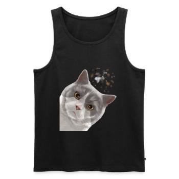 Curieux chat bicolore British Shorthair - Débardeur bio Premium Homme - noir - Devant - AI Model Male 178 light (178cm)