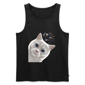 Drôle de chat blanc britannique à poil court - Débardeur bio Premium Homme - noir - Devant - Michal (187cm)