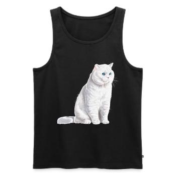 Chat sédentaire britannique à poil court blanc - Débardeur bio Premium Homme - noir - Devant - Michal (187cm)