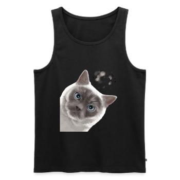 Funny Curious Colourpoint British Shorthair Cat - Men's Premium Organic Tank Top - black - Front - Michal (187cm)