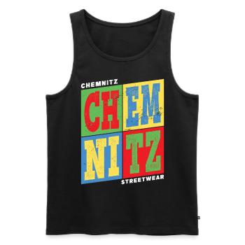 Chemnitz Germany City Colorful Skyline Home - Men's Premium Organic Tank Top - black - Front - AI Model Male 178 light (178cm)